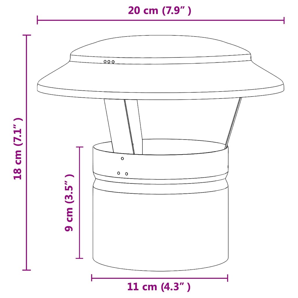 vidaXL Regenabdeckung Schornstein Silber 20 x 20 x 18 cm Edelstahl