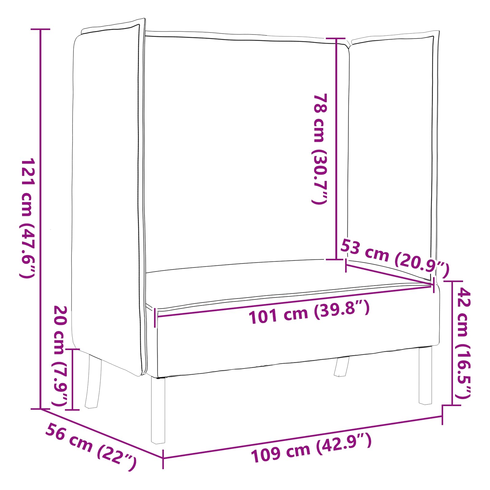 vidaXL Hoher Rücken Sofa Hellgrau 109 x 56 x 121 cm Stoff