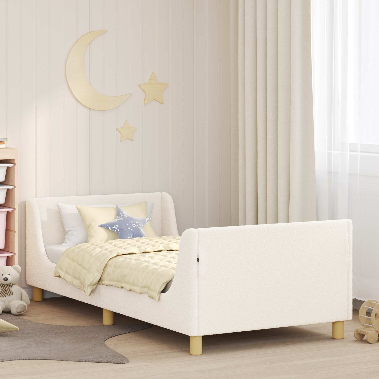vidaXL Kinderbettgestell mit Kopfteil Creme 70 x 140 cm Schafstoff