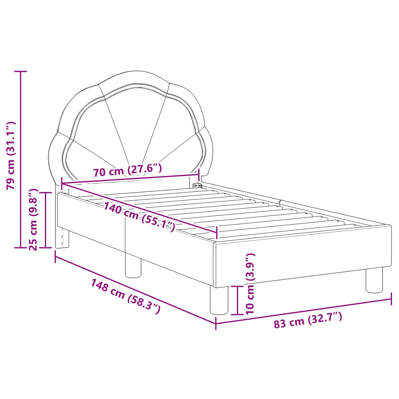 vidaXL Kinderbettgestell mit Kopfteil Hellgrau 70 x 140 cm Samt