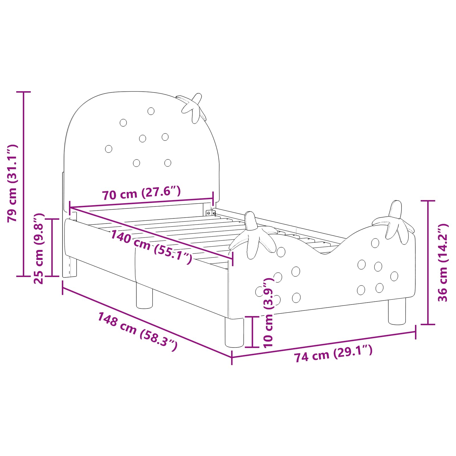 vidaXL Kinderbettgestell mit Kopfteil Rosa 70 x 140 cm Samt
