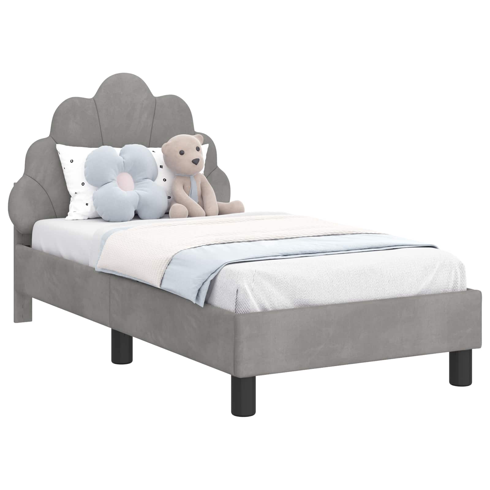 vidaXL Kinderbettgestell mit Kopfteil Hellgrau 70 x 140 cm Samt