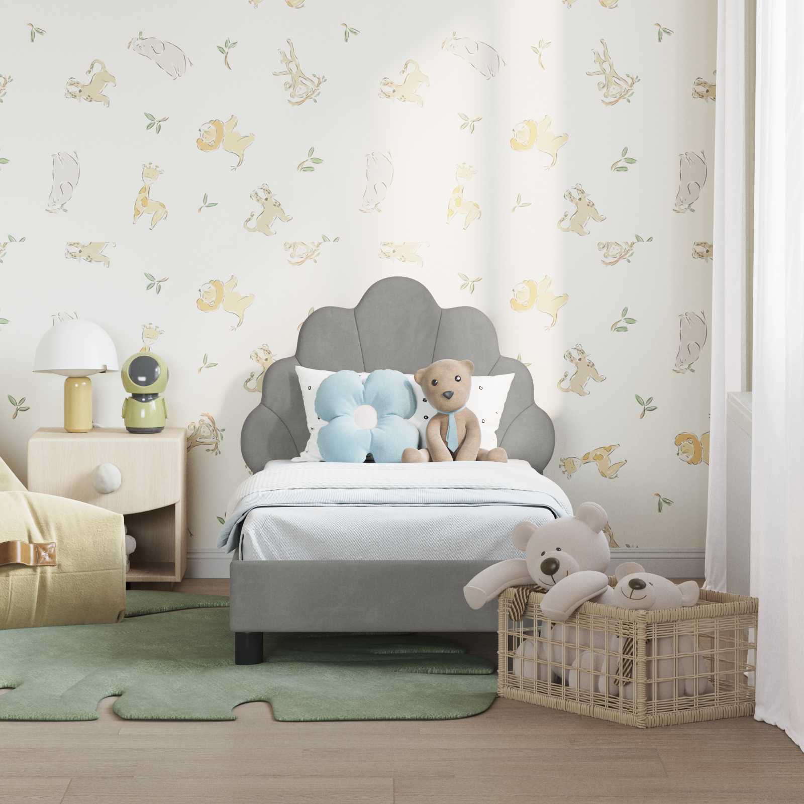 vidaXL Kinderbettgestell mit Kopfteil Hellgrau 70 x 140 cm Samt