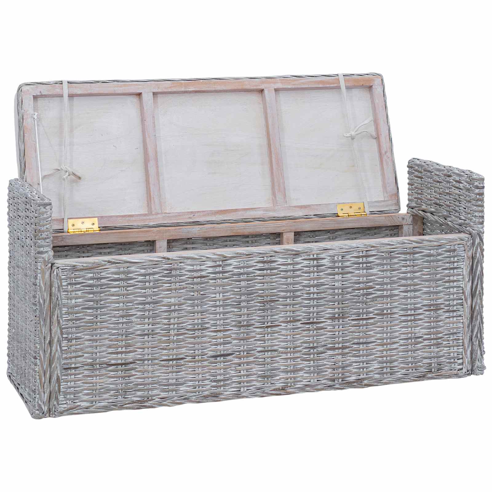vidaXL Sitzbank mit Stauraum Weiß gewaschen 110 x 40 x 50 cm Rattan