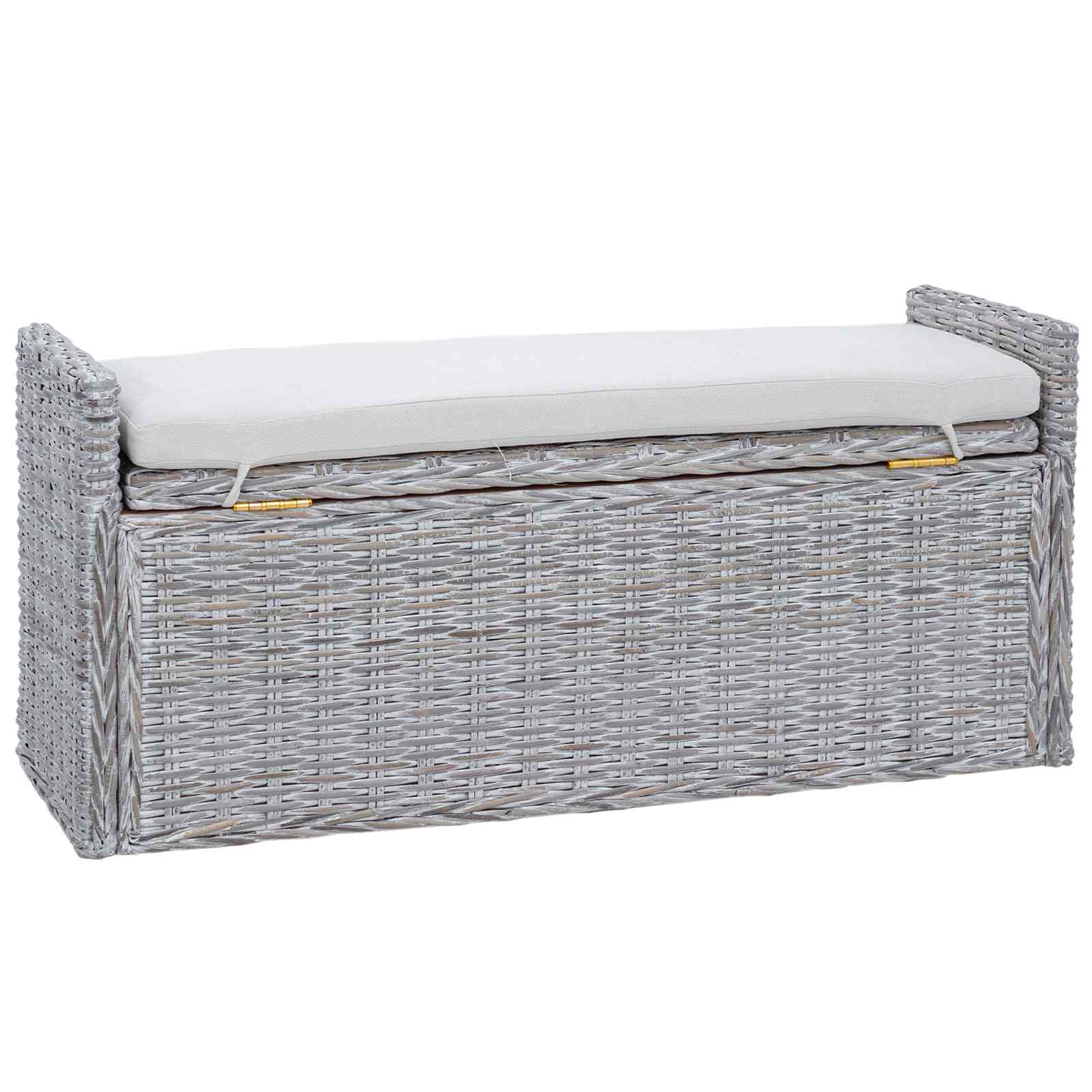 vidaXL Sitzbank mit Stauraum Weiß gewaschen 110 x 40 x 50 cm Rattan