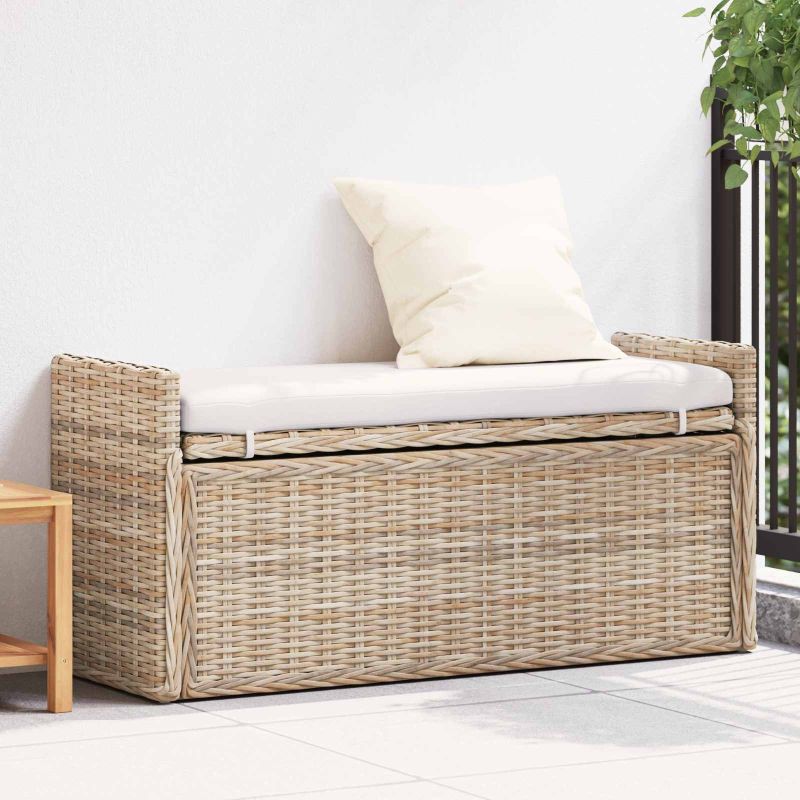 vidaXL Sitzbank mit Stauraum Weiß gewaschen 110 x 40 x 50 cm Rattan