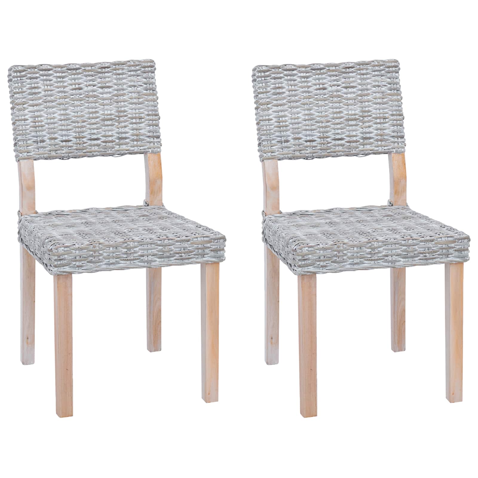 vidaXL Esszimmerstuhl 2 pcs Weiß gewaschen 46 x 55 x 84 cm Kubu Rattan