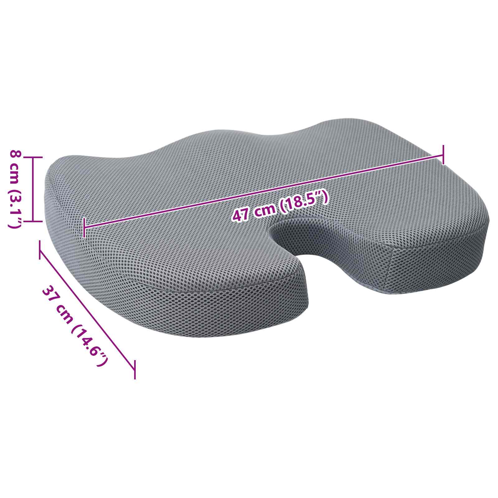 vidaXL Kopfkissen mit Kissen Grau 46 x 38 x 8 cm Netzgewebe