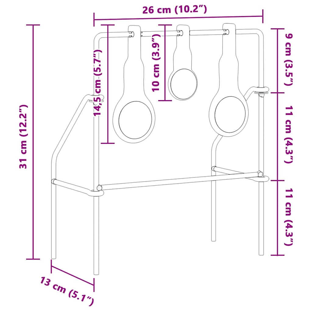 vidaXL Zurücksetzbares Ziel Schwarz 26 x 13 x 31 cm Stahl