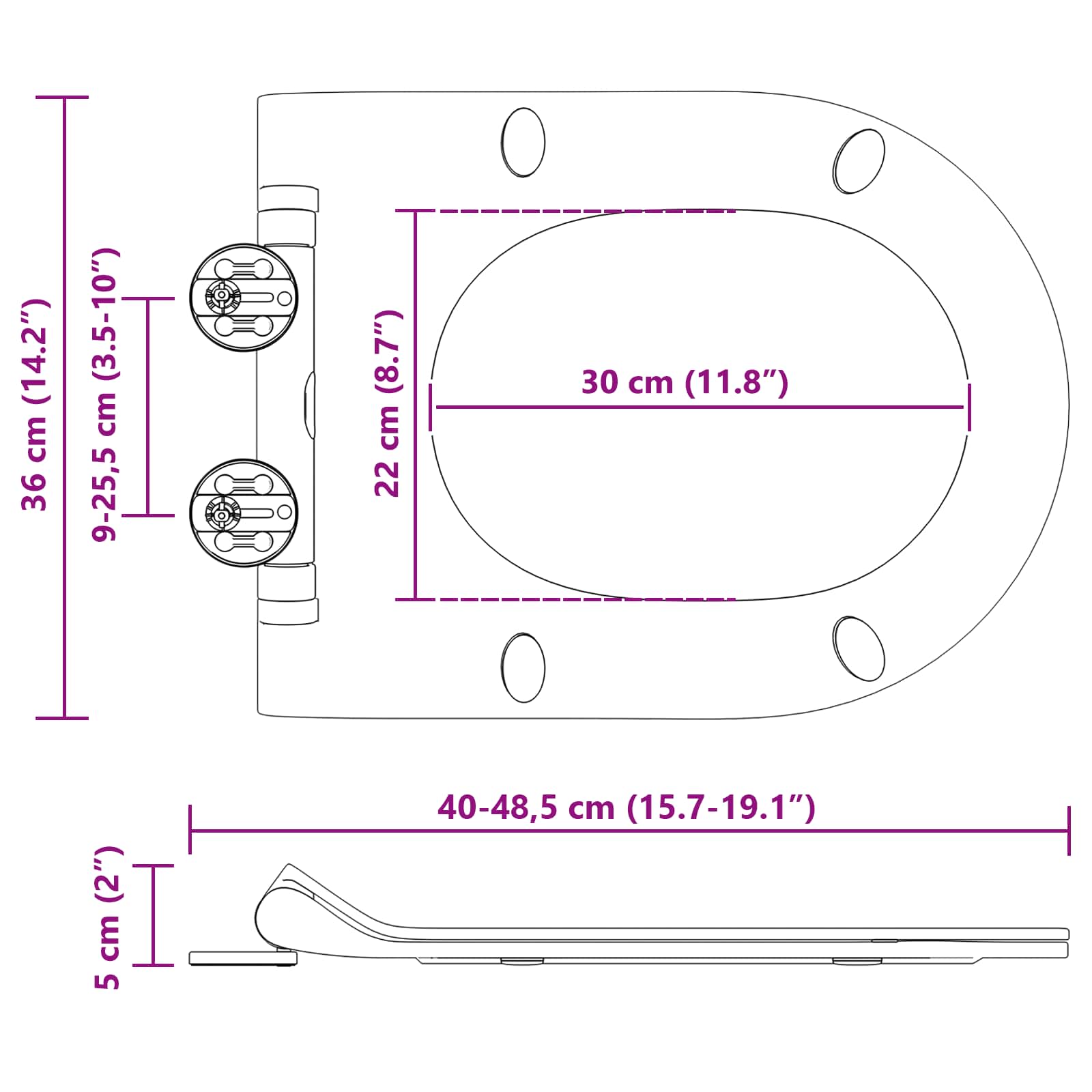 vidaXL Toilettensitz Verstellbar Weiß 48,5 x 36 x 5 cm Polypropylen