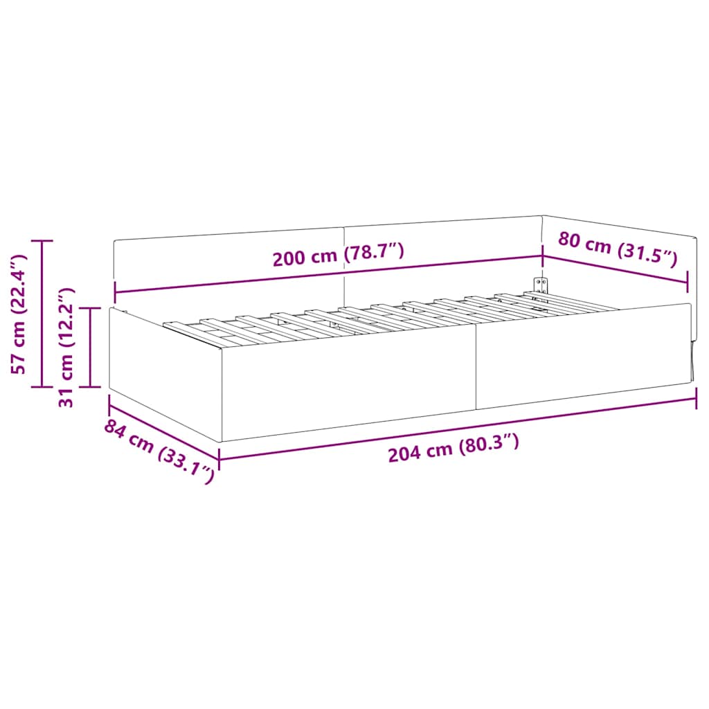vidaXL Eckbettgestell mit Kopfteil Hellgrau 80 cm x 200 cm Samt