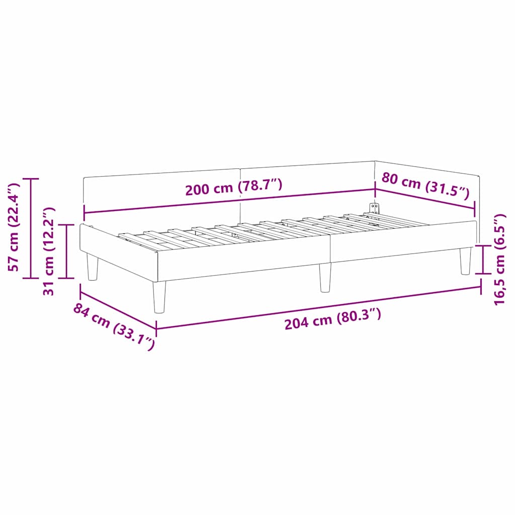 vidaXL Eckbettgestell Blau 80 cm x 200 cm SamtundSperrholz