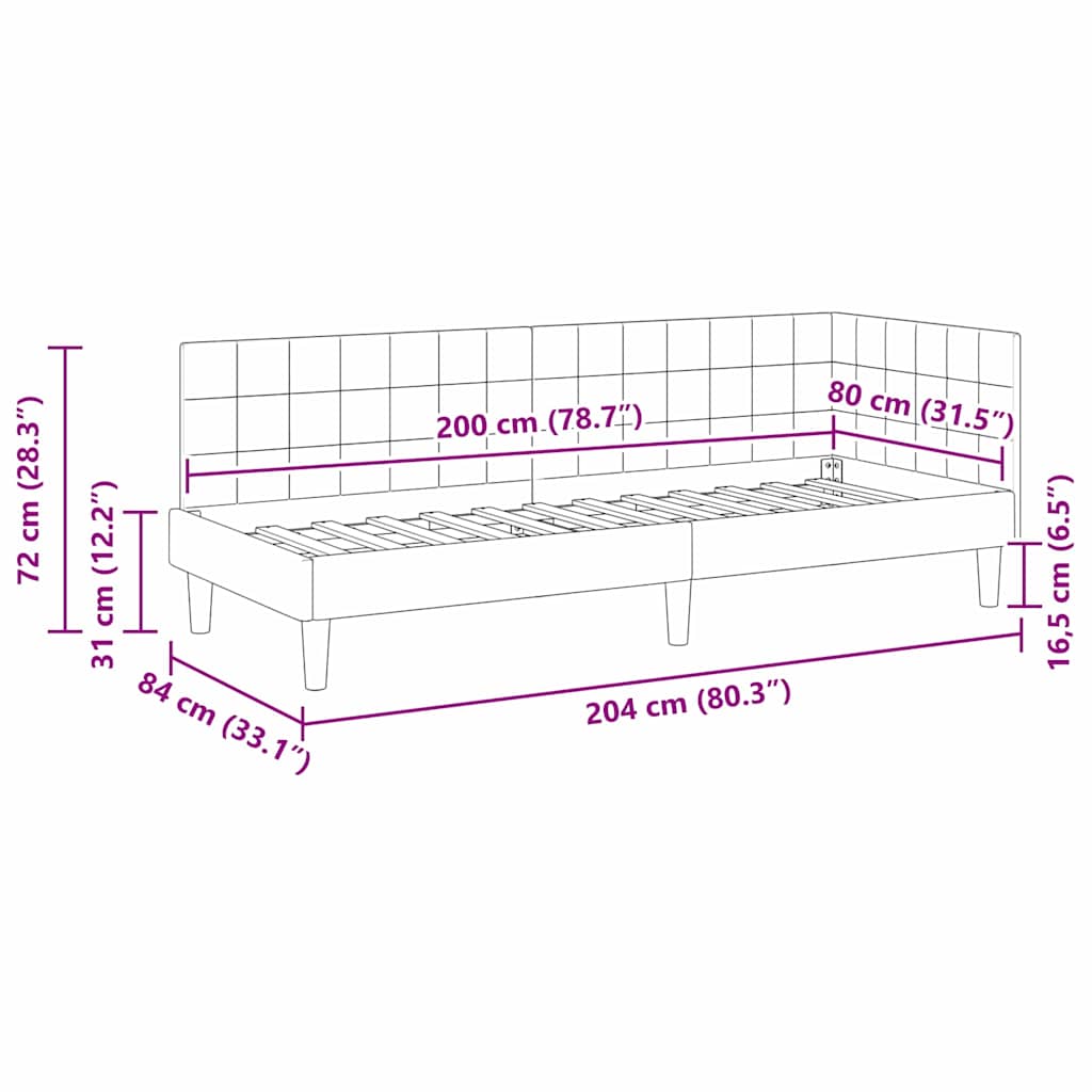 vidaXL Eckbettgestell mit Kopfteil Blau 80 cm x 200 cm Samt