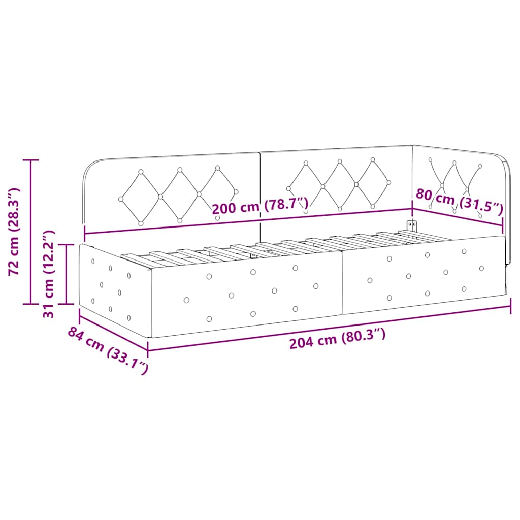 vidaXL Eckbettgestell mit Kopfteil Blau 80 x 200 cm Samt