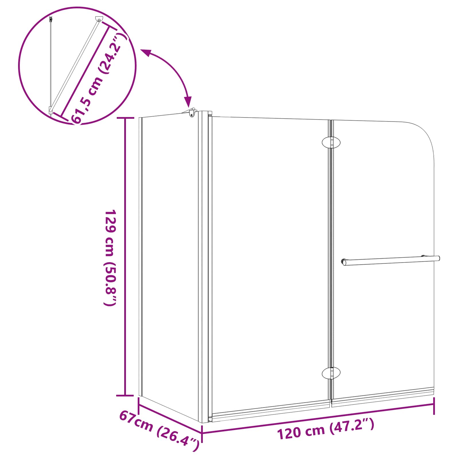 vidaXL Bi-Falt Duschumhausung Dunkel transparent 120 x 67 x 129 cm