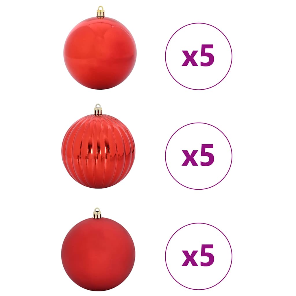 vidaXL Weihnachtsbaumkugel Set XL 15 pcs Rot Kunststoff