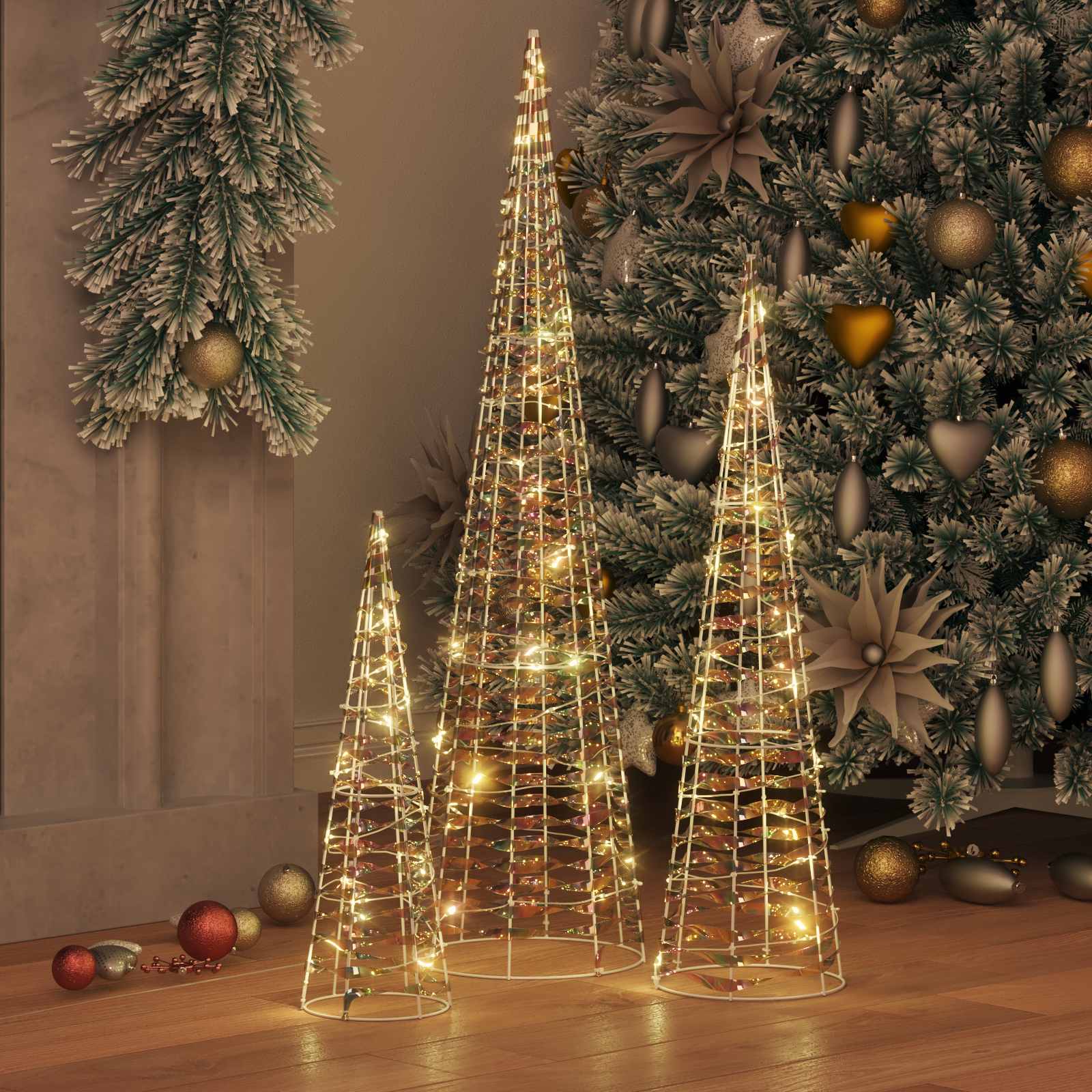 vidaXL Weihnachtsbaum mit 90 LEDs 3 pcs Warmweiß 20 x 20 x 80 cm PET