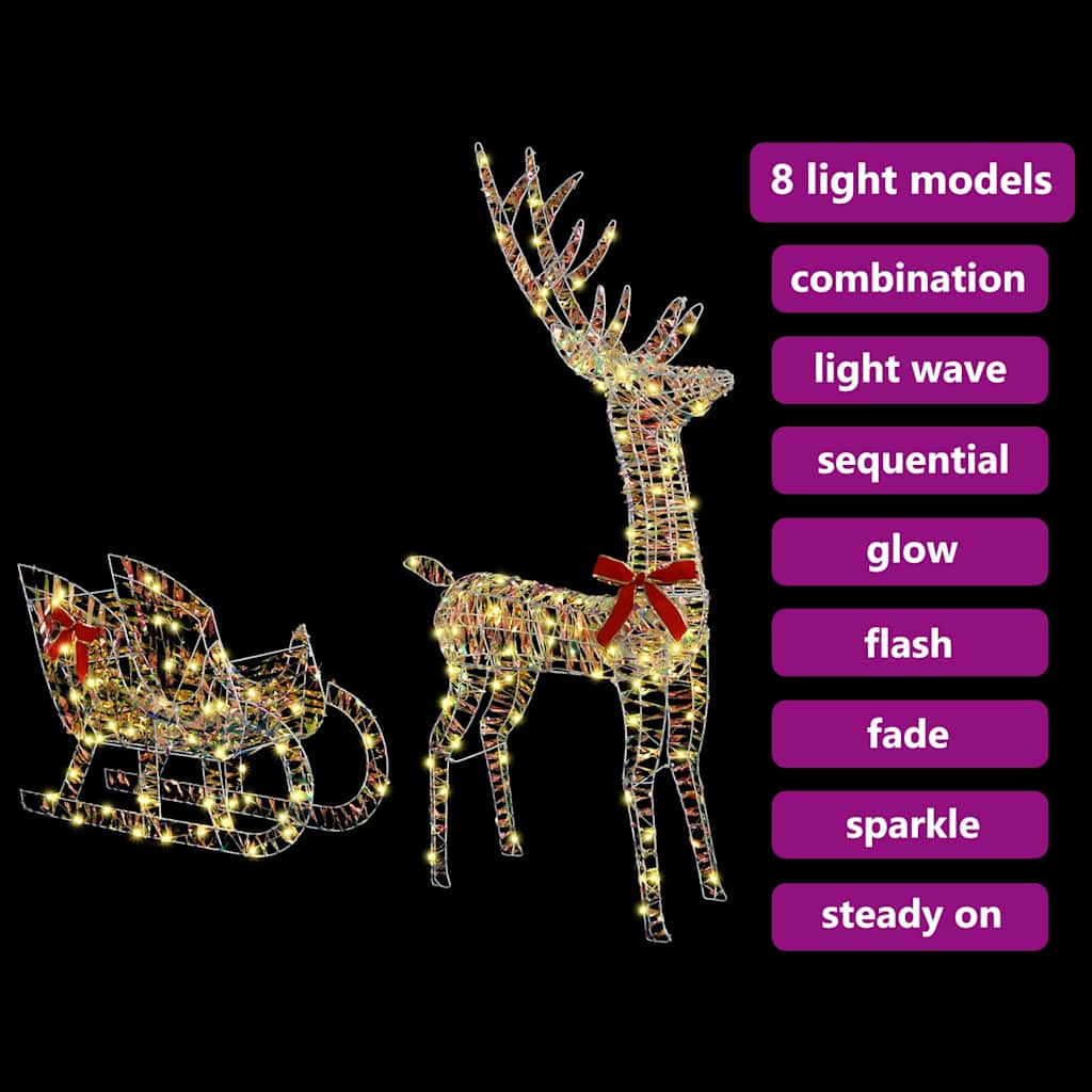 vidaXL Rentier Zieh Schlitten Warmweiß 70 x 26 x 129 cm PET