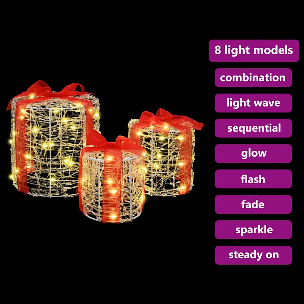 vidaXL Geschenkbox Dekoration 3 pcs Warmweiß 20 x 20 x 21 cm Acryl