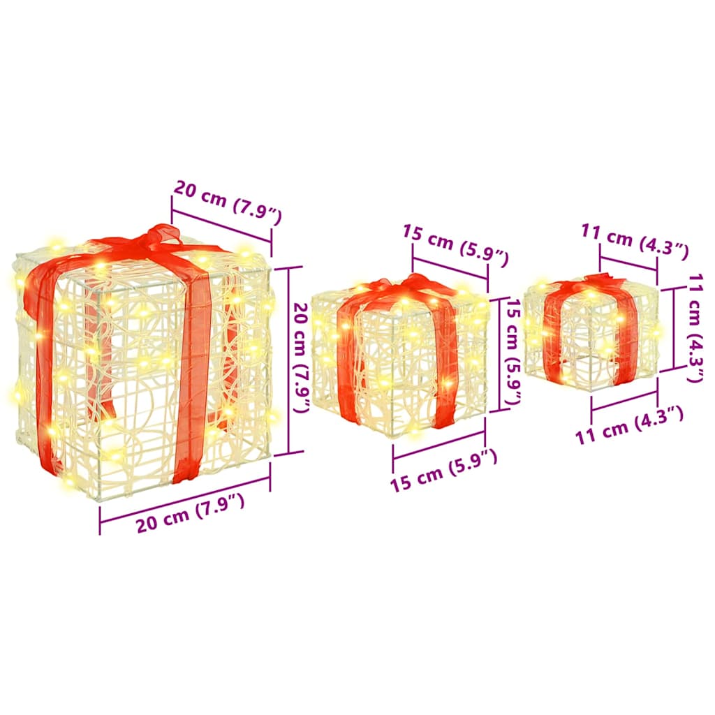 vidaXL Geschenkbox mit 60 LEDs 3 pcs Warmweiß 20 x 20 x 20 cm Acryl