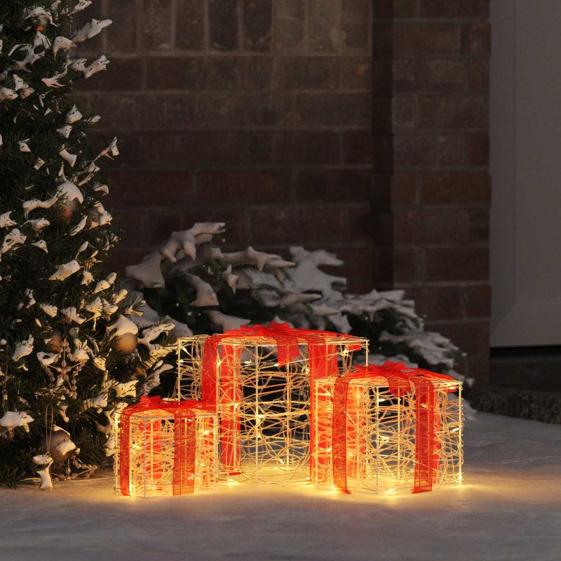 vidaXL Geschenkbox mit 60 LEDs 3 pcs Warmweiß 20 x 20 x 20 cm Acryl