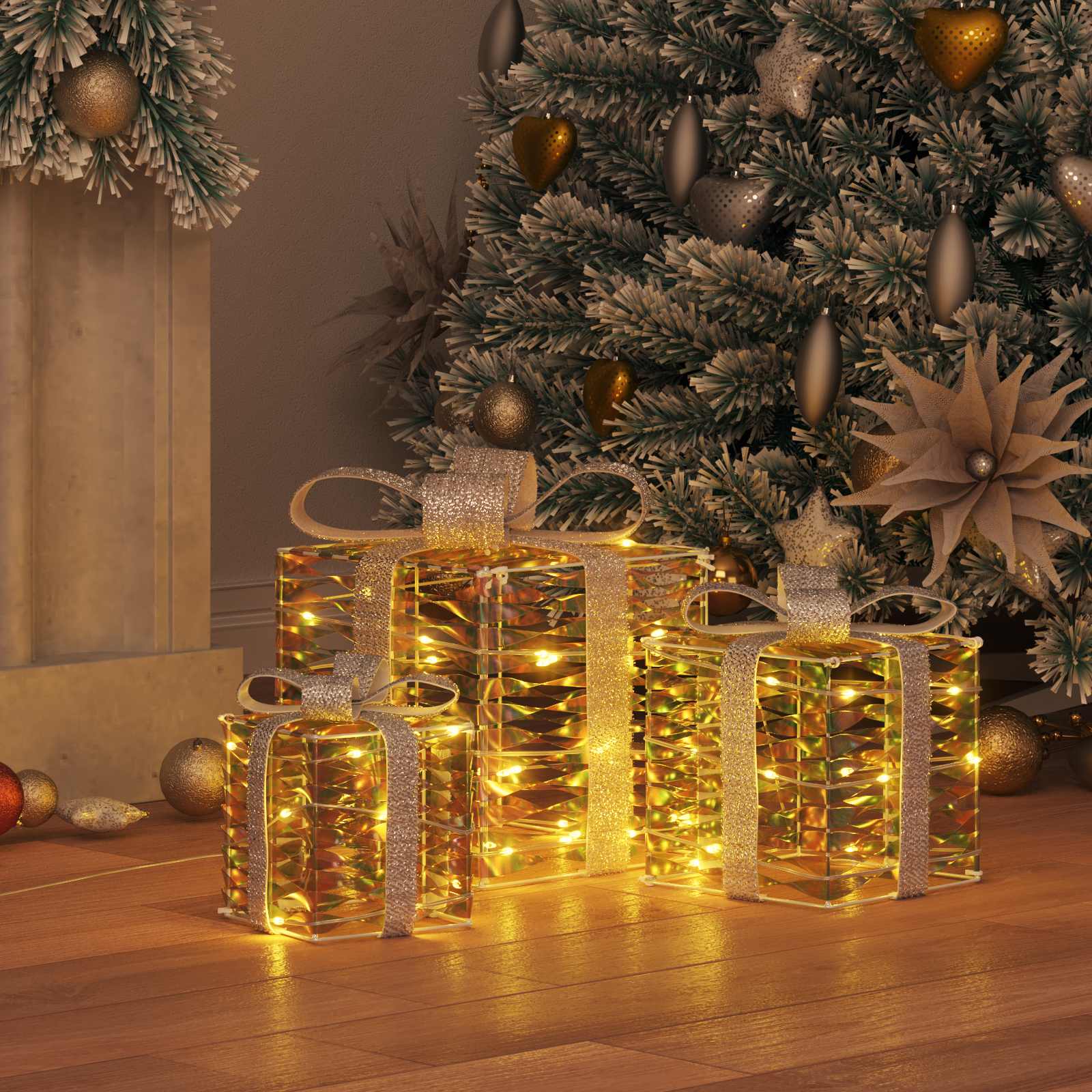 vidaXL Geschenkbox mit 60 LEDs 3 pcs Warmweiß 20 x 20 x 20 cm PET