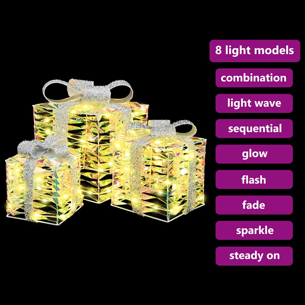 vidaXL Geschenkbox mit 60 LEDs 3 pcs Warmweiß 20 x 20 x 20 cm PET
