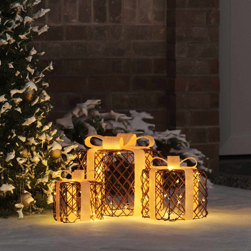 vidaXL Geschenkbox mit 60 LEDs 3 pcs Warmweiß 20 x 20 x 20 cm PET