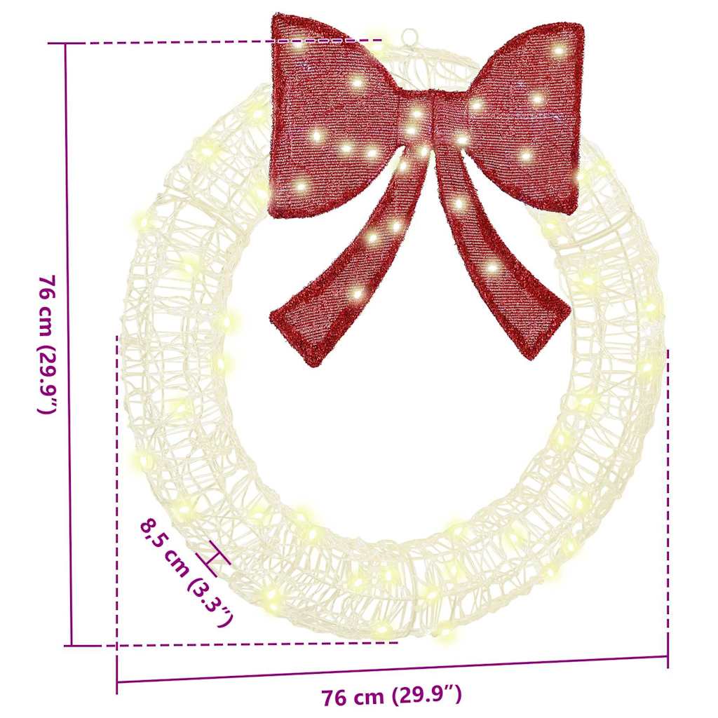 vidaXL Kranz mit 60 LEDs Warmweiß 76 x 8,5 x 76 cm Acryl