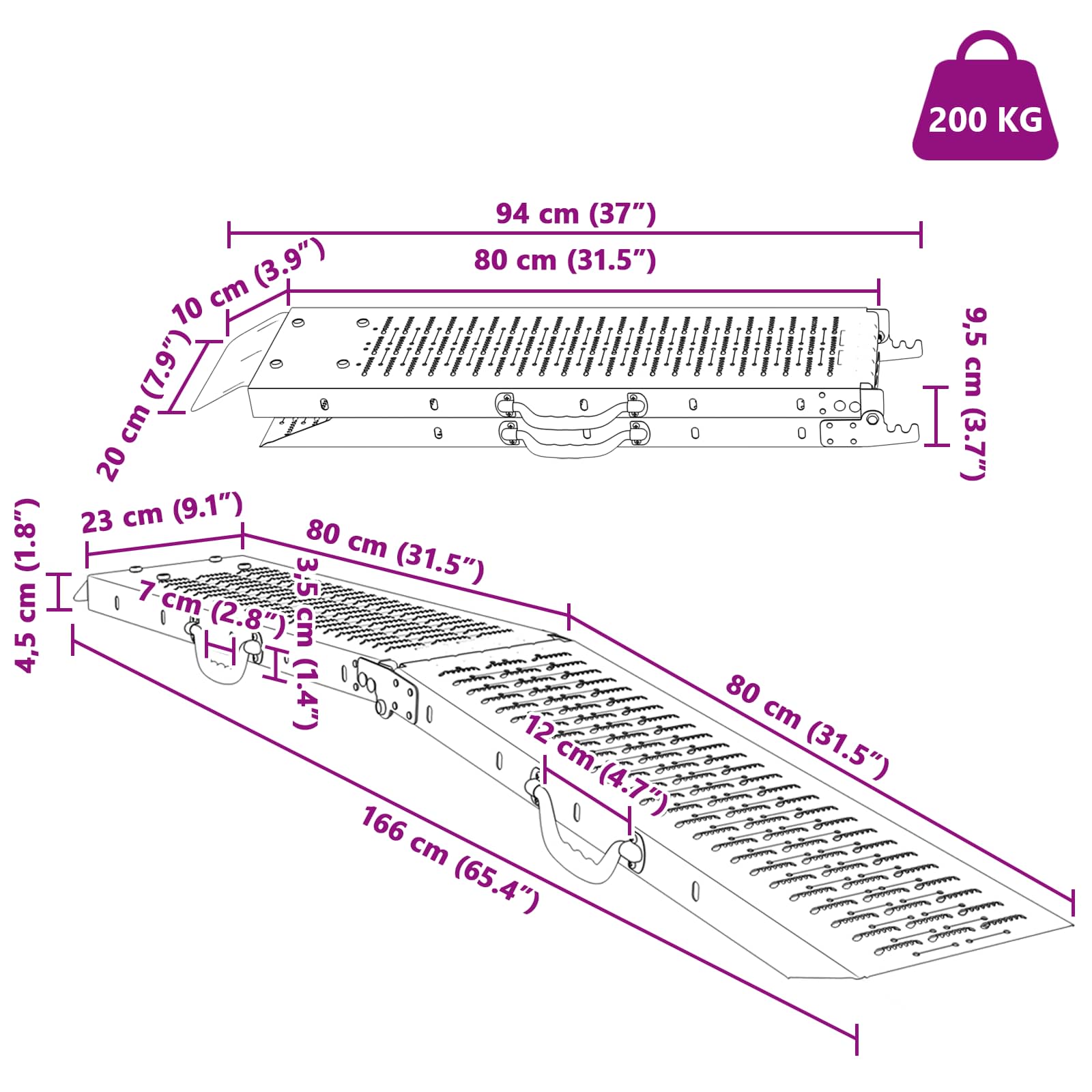 vidaXL Laderampe 2 pcs Silber 166 x 22,5 x 4,5 cm Verzinkter Stahl