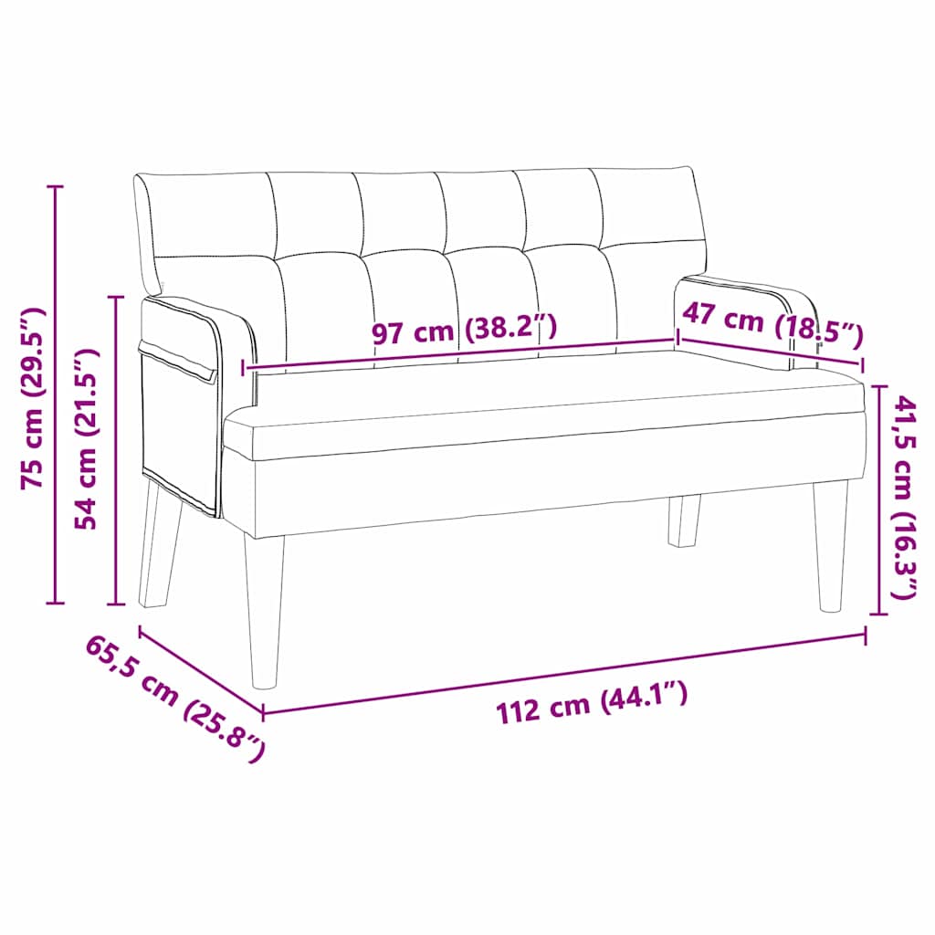 vidaXL Chesterfield Bench Hellgrau 112 x 65,5 x 75 cm Samt