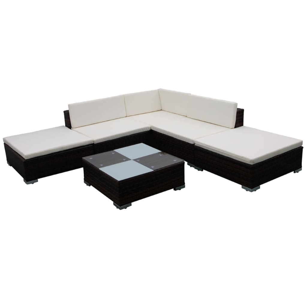 vidaXL 6-tlg. Garten-Lounge-Set mit Auflagen Poly Rattan Braun