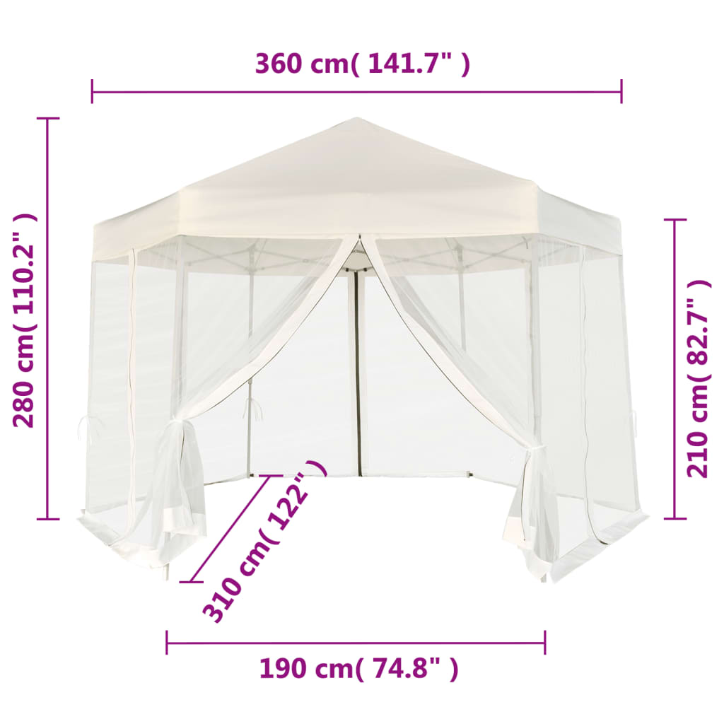 vidaXL Hexagonal Pop-Up Zelt mit 6 Seitenwänden Cremeweiß 3,6x3,1 m