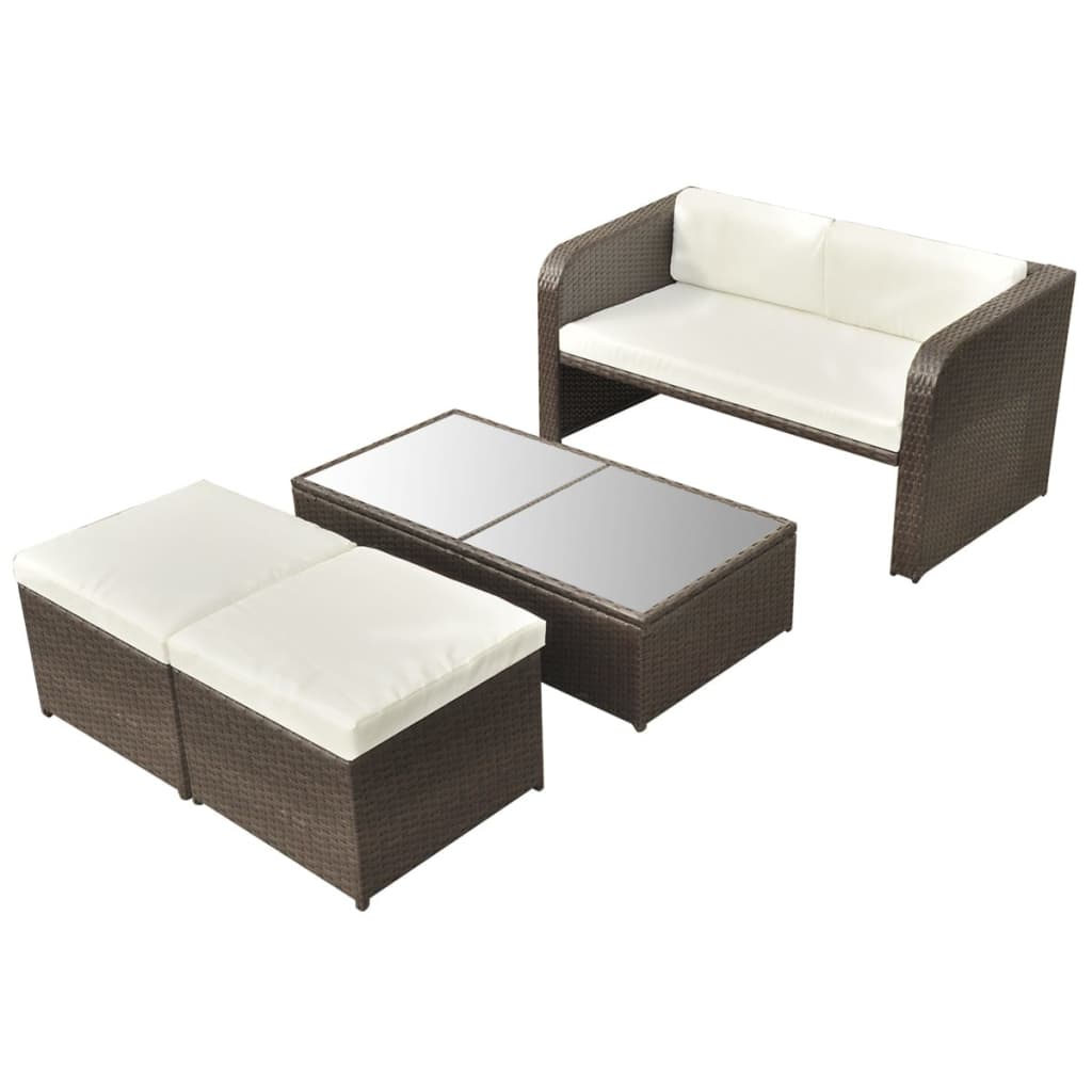 vidaXL 4-tlg. Garten-Lounge-Set mit Auflagen Poly Rattan Braun