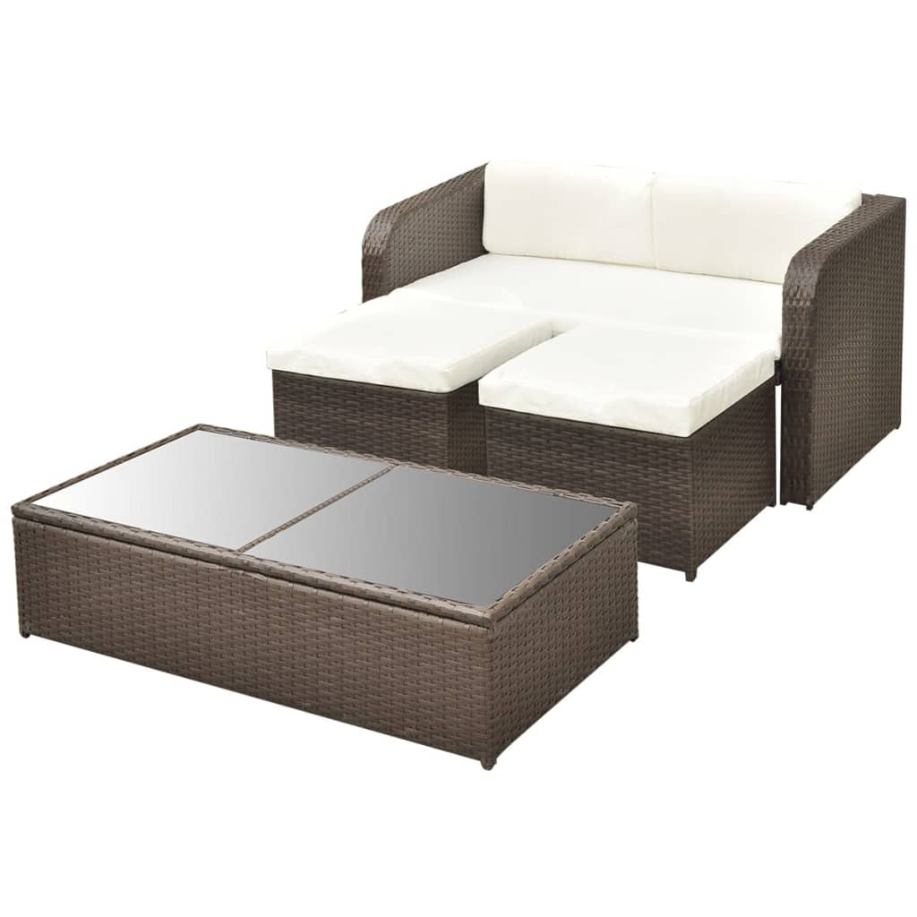 vidaXL 4-tlg. Garten-Lounge-Set mit Auflagen Poly Rattan Braun