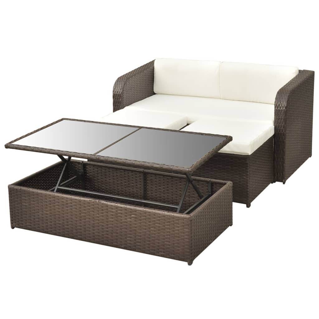 vidaXL 4-tlg. Garten-Lounge-Set mit Auflagen Poly Rattan Braun