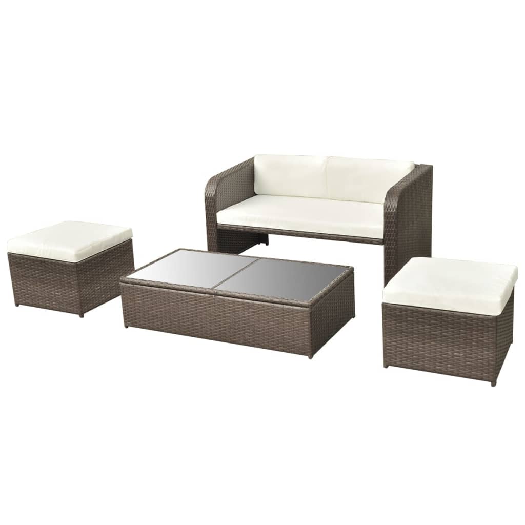 vidaXL 4-tlg. Garten-Lounge-Set mit Auflagen Poly Rattan Braun