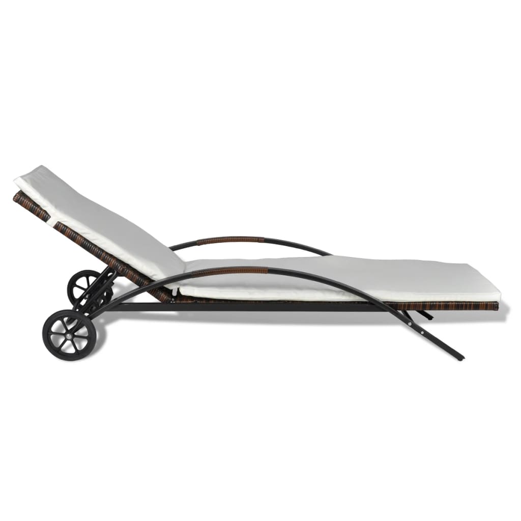 vidaXL Sonnenliege mit Polster & Rollen Poly Rattan Braun