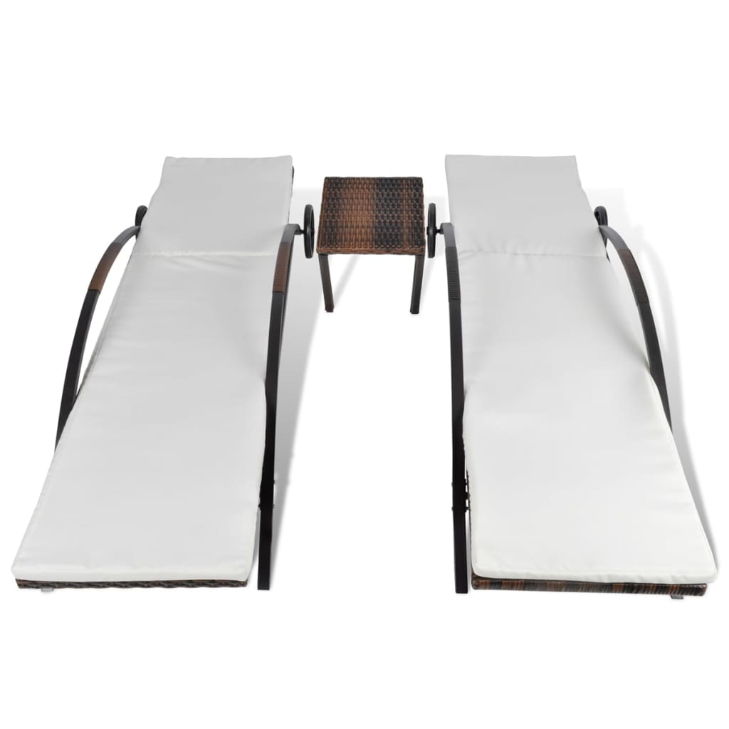 vidaXL Sonnenliegen mit Tisch Poly Rattan Braun