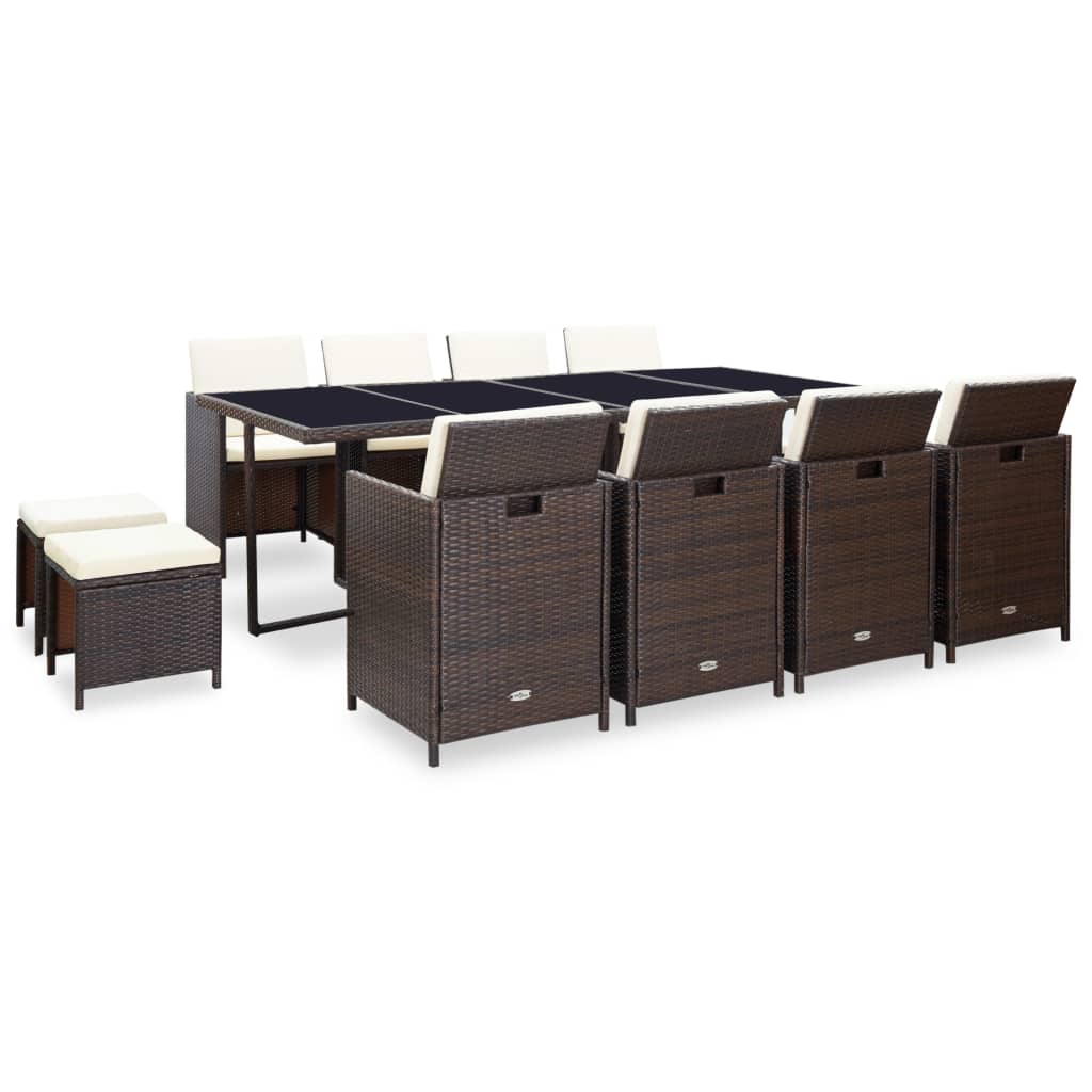 vidaXL 5-tlg. Garten-Essgruppe mit Auflagen Poly Rattan Braun