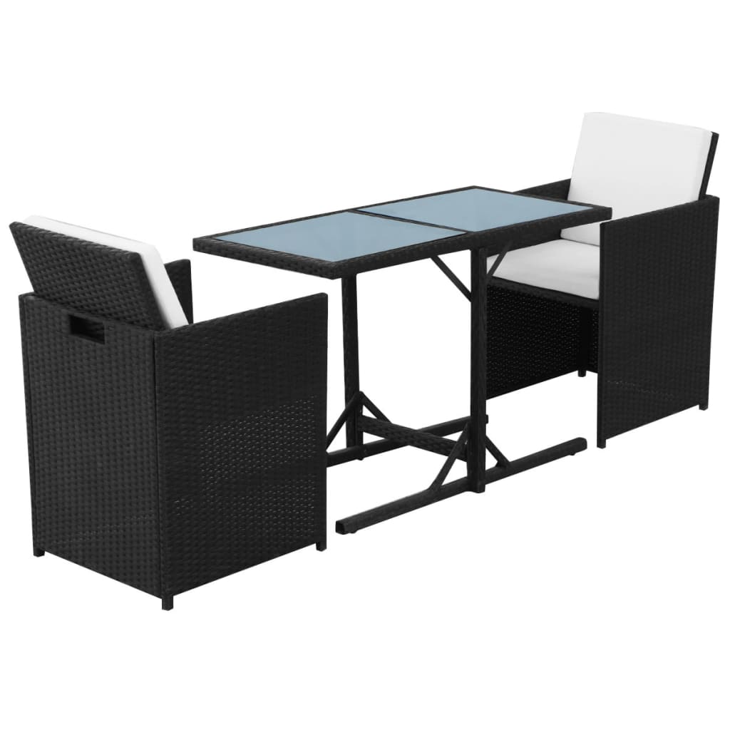 vidaXL 3-tlg. Bistro-Set mit Kissen Poly Rattan Schwarz