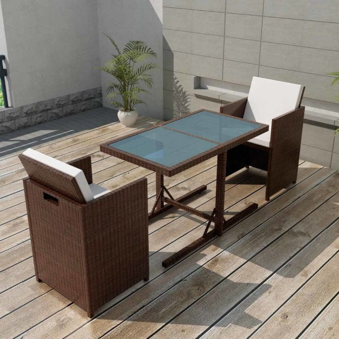vidaXL 3-tlg. Bistro-Set mit Kissen Poly Rattan Schwarz