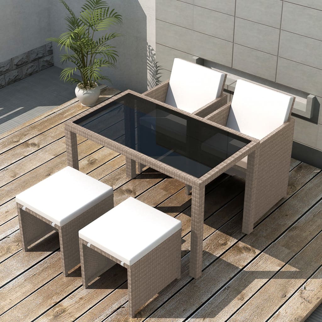 vidaXL 5-tlg. Garten-Essgruppe mit Auflagen Poly Rattan Beige