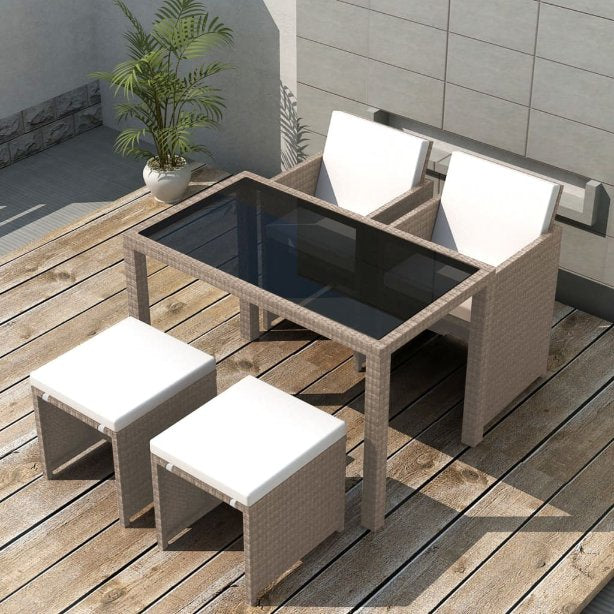 vidaXL 5-tlg. Garten-Essgruppe mit Auflagen Poly Rattan Beige