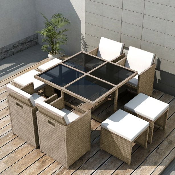 vidaXL 5-tlg. Garten-Essgruppe mit Auflagen Poly Rattan Beige
