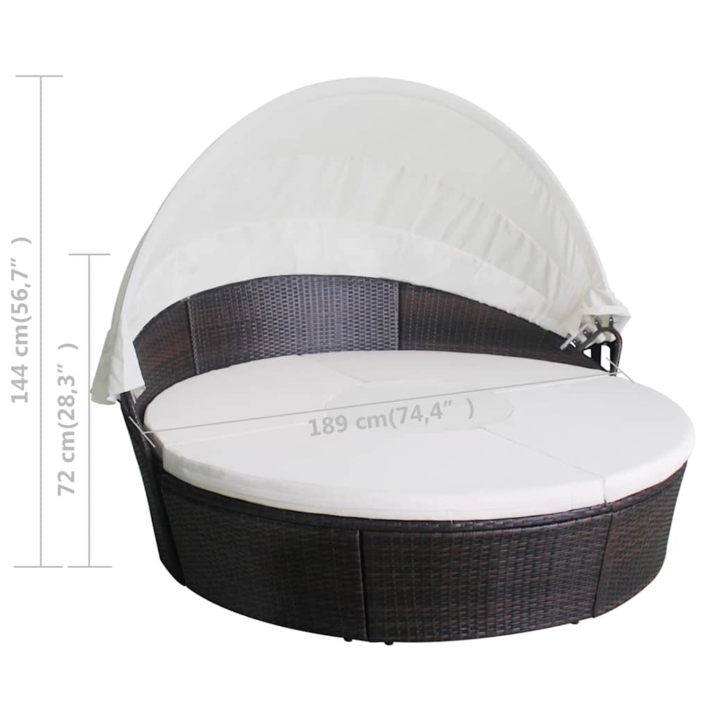 vidaXL Gartenbetten mit Kissen Braun Poly Rattan