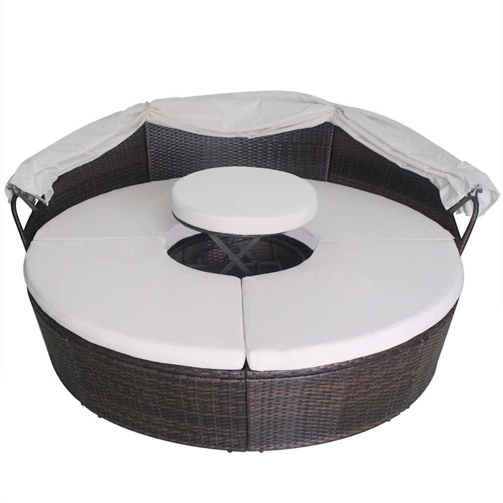 vidaXL Gartenbetten mit Kissen Braun Poly Rattan