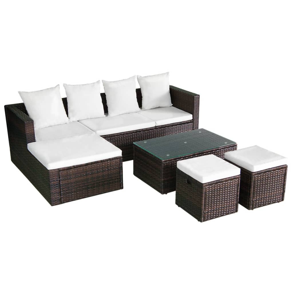 vidaXL 4-tlg. Garten-Lounge-Set mit Auflagen Poly Rattan Braun