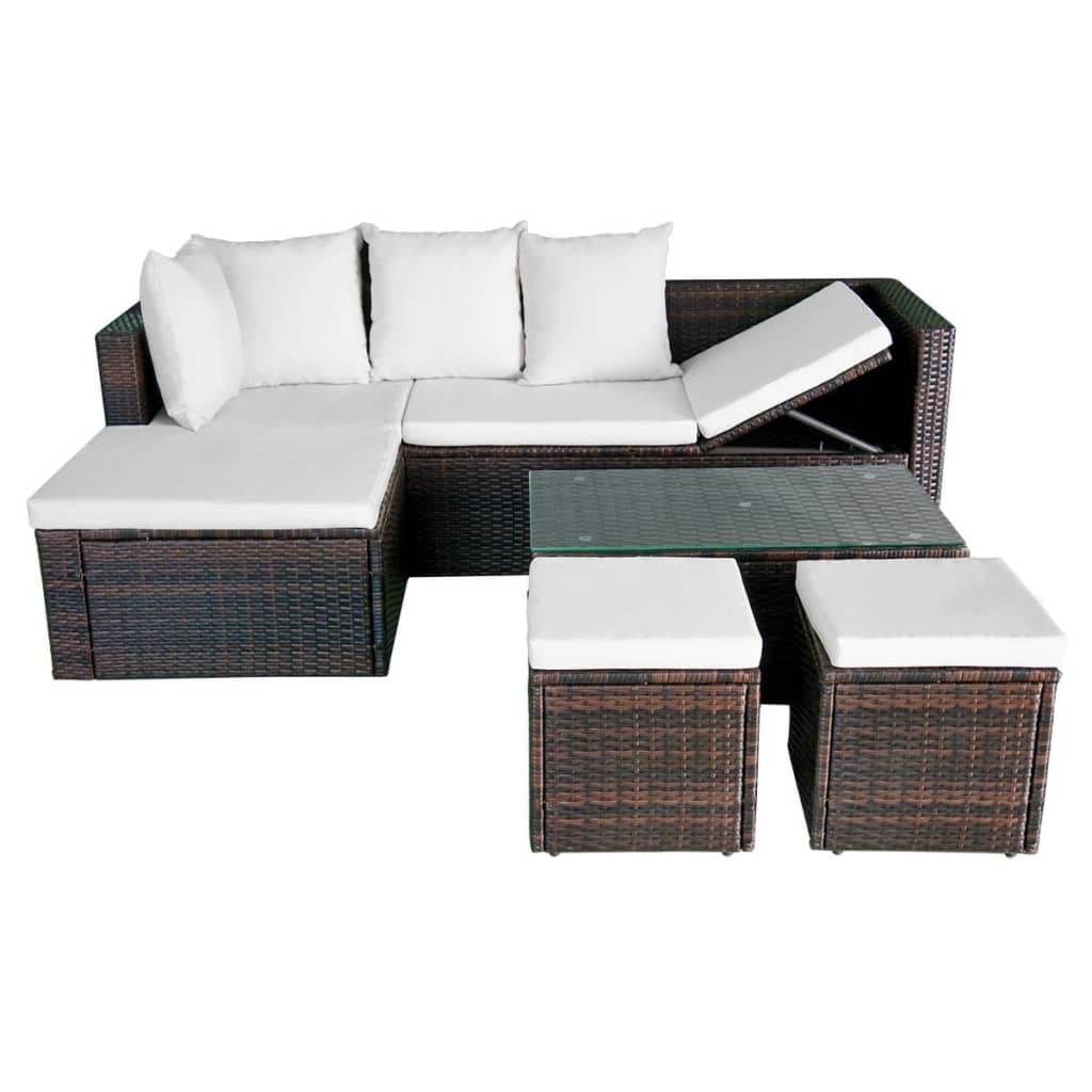 vidaXL 4-tlg. Garten-Lounge-Set mit Auflagen Poly Rattan Braun
