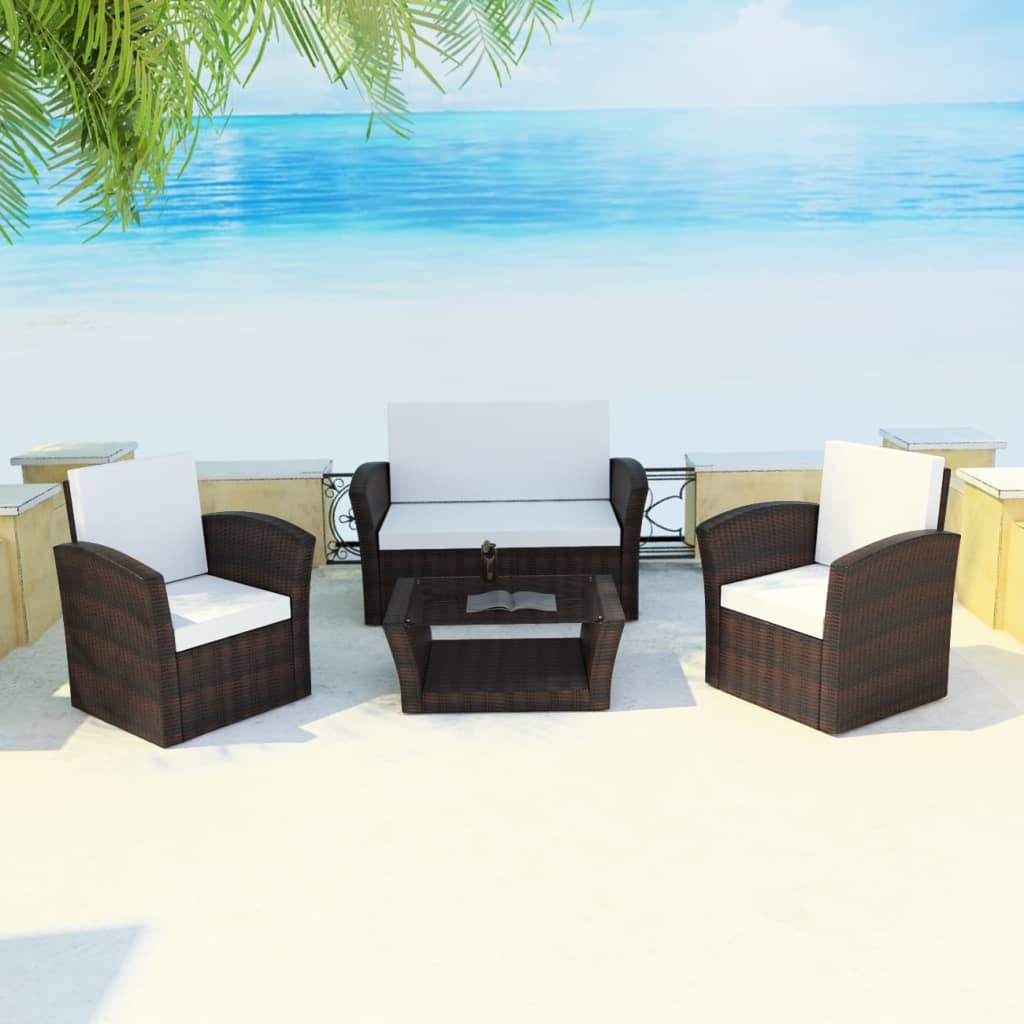 vidaXL 8-tlg. Garten-Lounge-Set mit Kissen Poly Rattan Schwarz